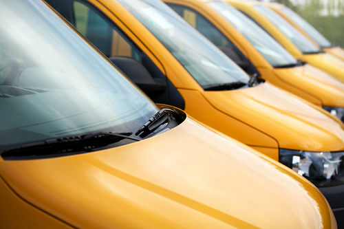 a row of commercial vehicles